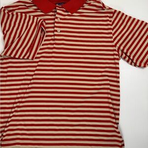Oxford Golf Super Dry Mens Red Tan Stripe Polo‎ Shirt XL Polyester